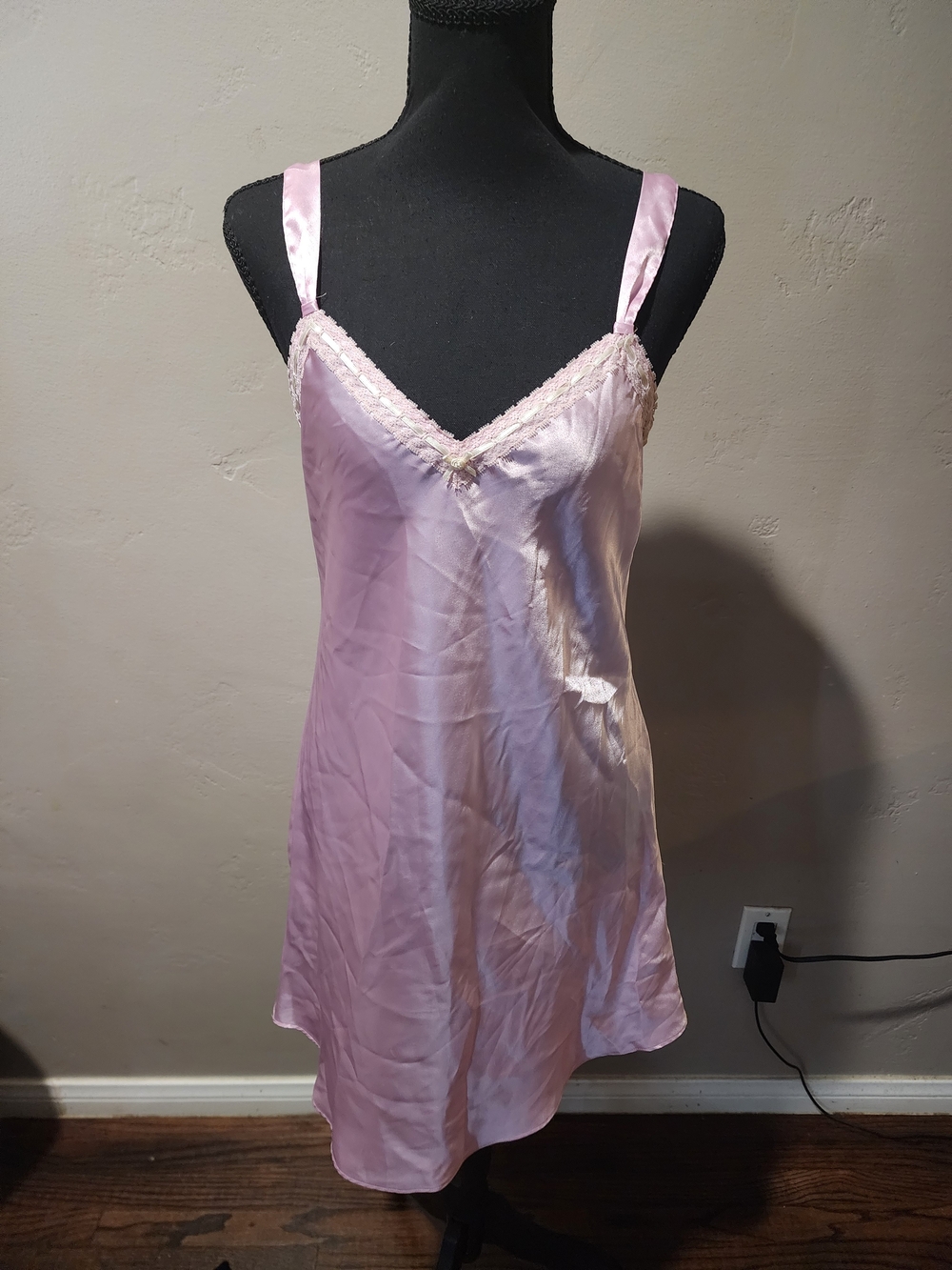 Morgan Taylor Light Pink Satin Lace-Trim Slip